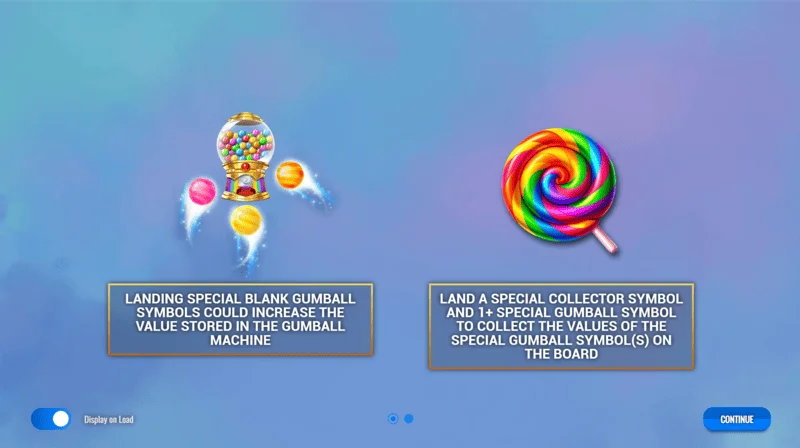 Sweet Candy Cash Stash - menu principal e configurações do slot