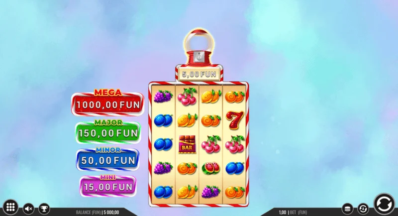 Sweet Candy Cash Stash - tela do jogo com colunas e botões de controle